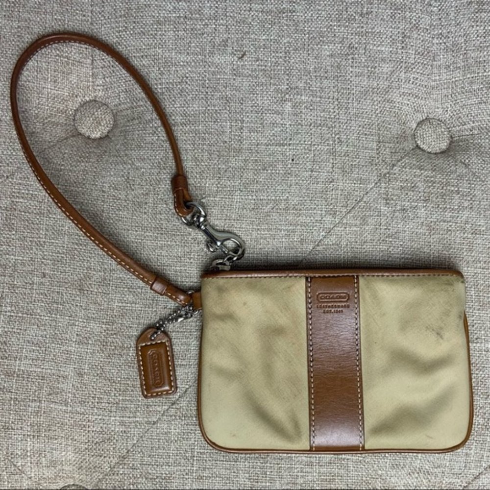 Vintage Coach Tan and Light Brown Canvas Wristlet